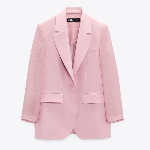 Zara Jackets & Blazers - NWOT Pale Pink Mixed Organza Blazer Zara
